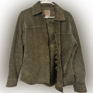 Suede 100% leather jacket with satin polyester lining Olive green. Vintage 90s